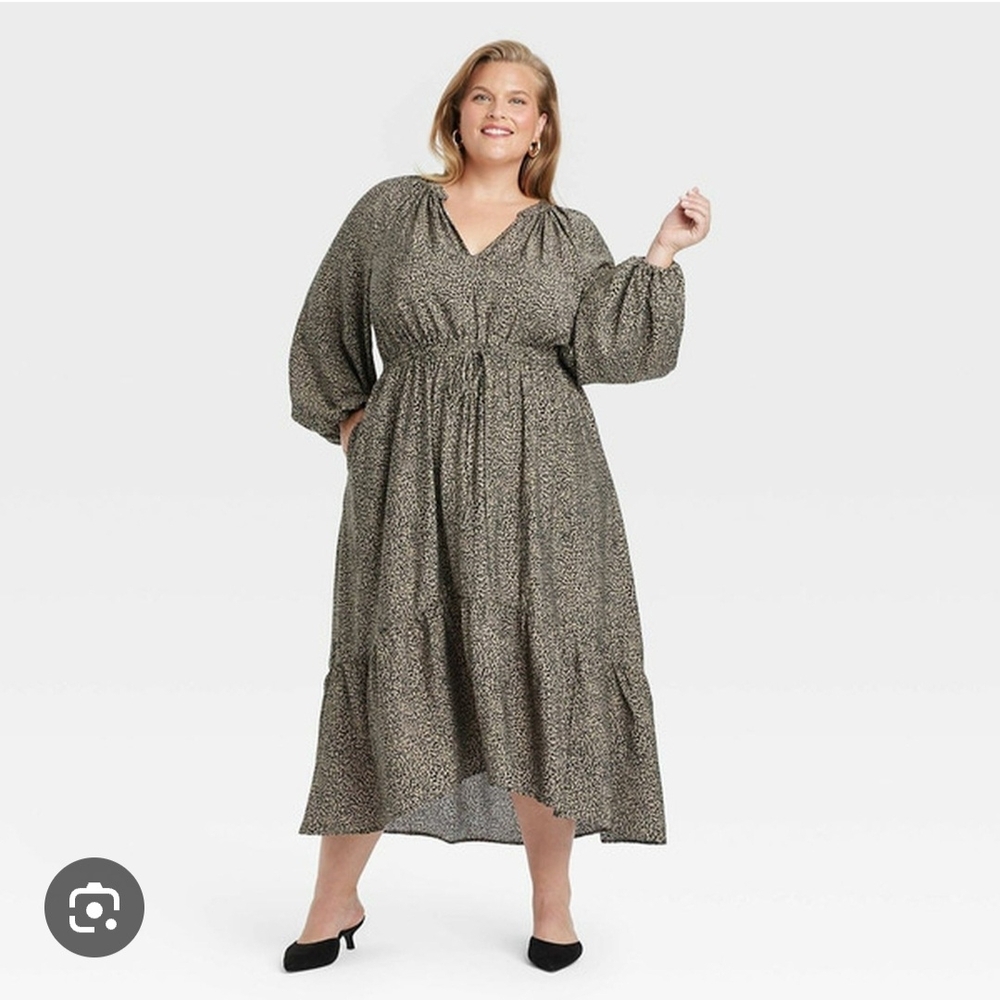a new day Olive Leopard-Print V-Neck Tiered Maxi Dress
